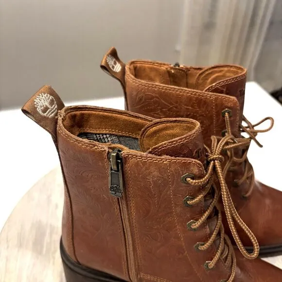 Women's Timberland Sienna High Embossed Brown Leather Waterproof Boots US Size 8