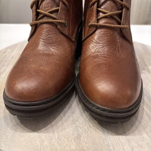 Women's Timberland Sienna High Embossed Brown Leather Waterproof Boots US Size 8