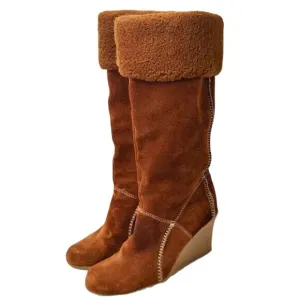 Y2K Kenneth Cole Reaction Brown Suede Knee High Wedge Boots Size US 6