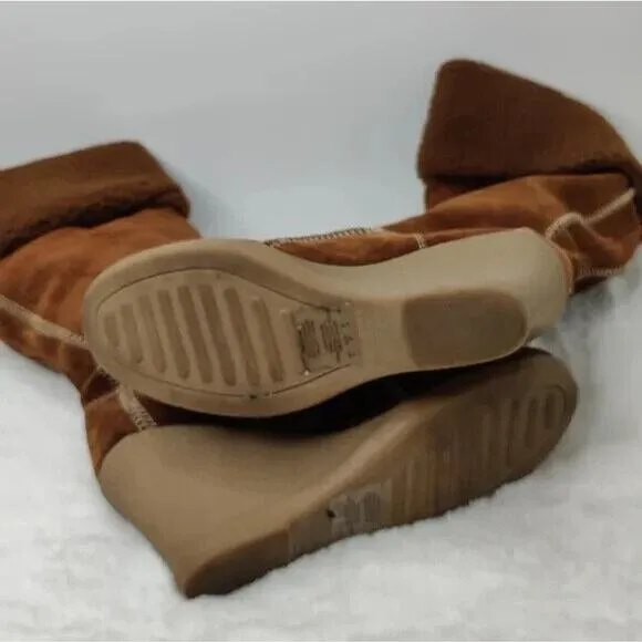 Y2K Kenneth Cole Reaction Brown Suede Knee High Wedge Boots Size US 6