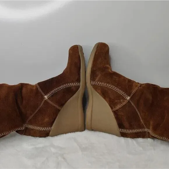 Y2K Kenneth Cole Reaction Brown Suede Knee High Wedge Boots Size US 6