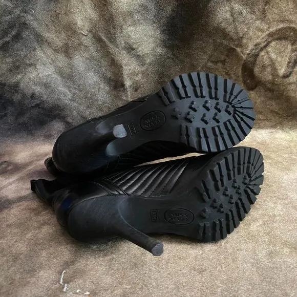 Y2k Miss sixty black leather moto style high heel boots 7.5