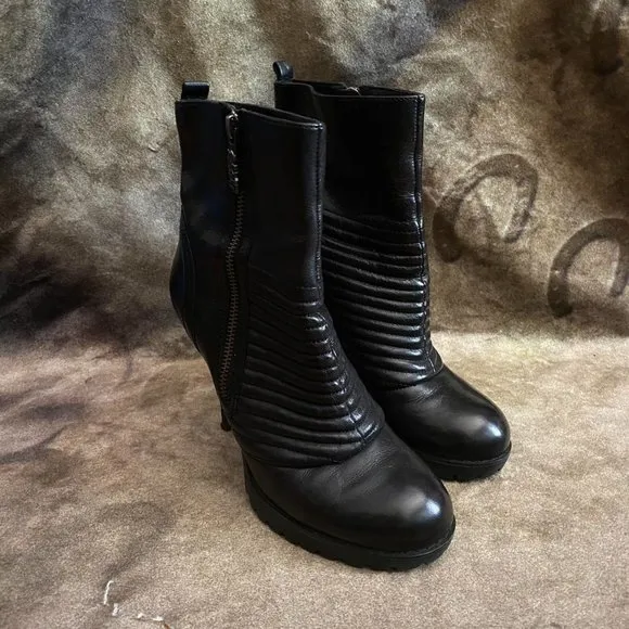 Y2k Miss sixty black leather moto style high heel boots 7.5