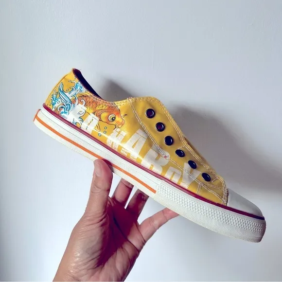 Yellow Koi Ed Hardy Slip On Sneaker Shoes Women Sz 10