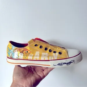 Yellow Koi Ed Hardy Slip On Sneaker Shoes Women Sz 10