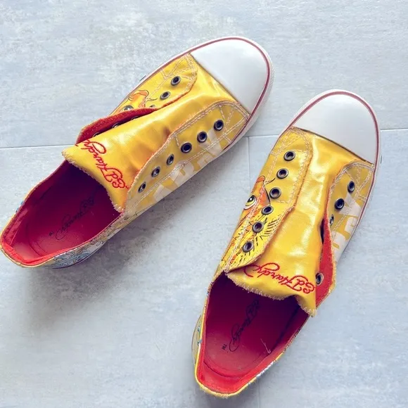 Yellow Koi Ed Hardy Slip On Sneaker Shoes Women Sz 10