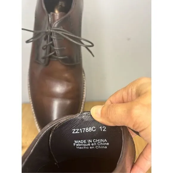 Zanzara Men's Patrice Lace Up Leather Almond Toe Oxford Shoes in Cognac Size 12