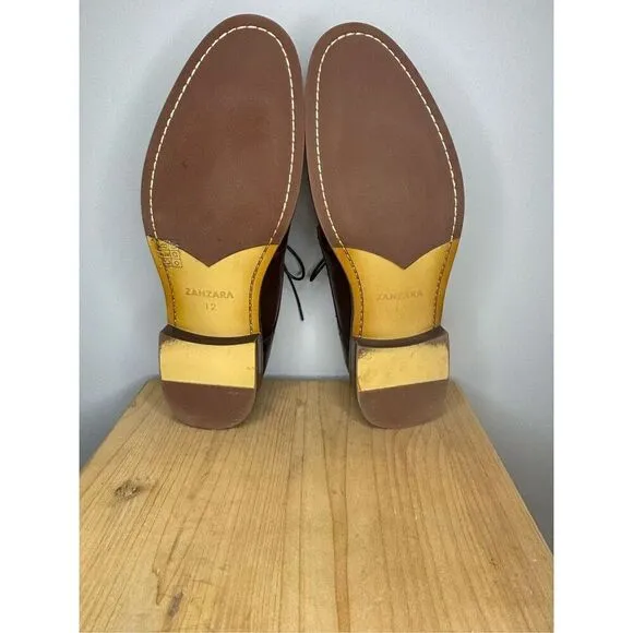 Zanzara Men's Patrice Lace Up Leather Almond Toe Oxford Shoes in Cognac Size 12