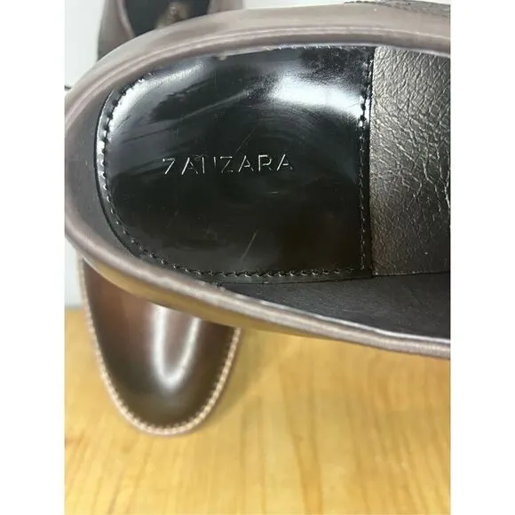 Zanzara Men's Patrice Lace Up Leather Almond Toe Oxford Shoes in Cognac Size 12