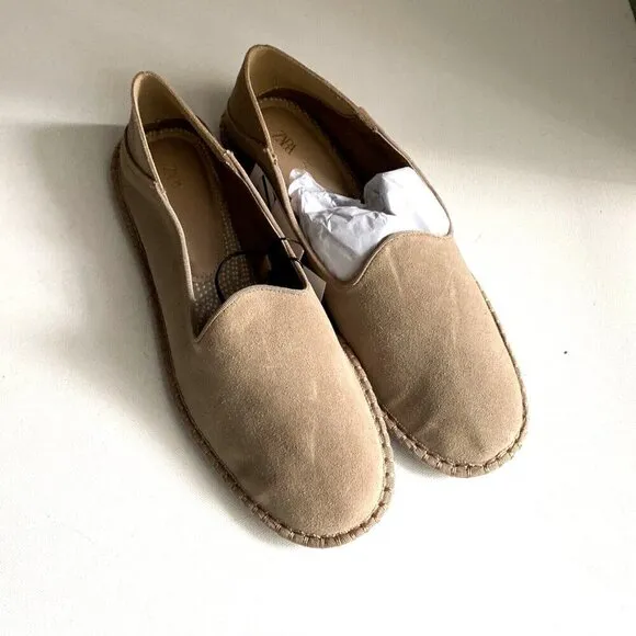 Zara Beige Suede Classic Simple Minimalist Flat Espdrilles 11