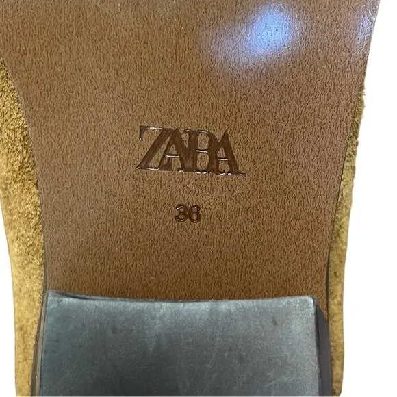 Zara brown suede ankle boots booties low heel size 5.5