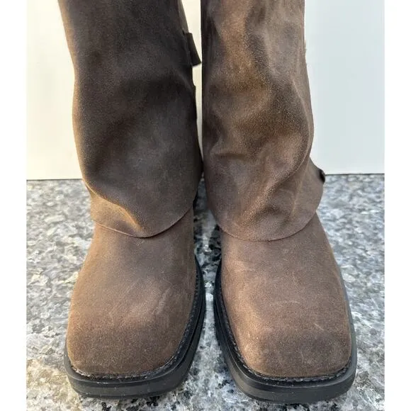 ZARA BUCKLED SUEDE GAITER BOOTS Women’s Size EU 40 / US 9 Brown