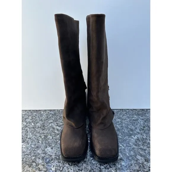 ZARA BUCKLED SUEDE GAITER BOOTS Women’s Size EU 40 / US 9 Brown