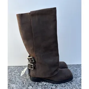 ZARA BUCKLED SUEDE GAITER BOOTS Women’s Size EU 40 / US 9 Brown