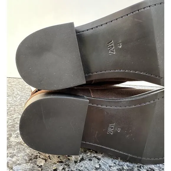 ZARA BUCKLED SUEDE GAITER BOOTS Women’s Size EU 40 / US 9 Brown