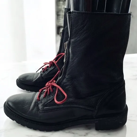 Zara Genuine Leather Butter Soft Black Lace Up Zip Up Boots Size 8