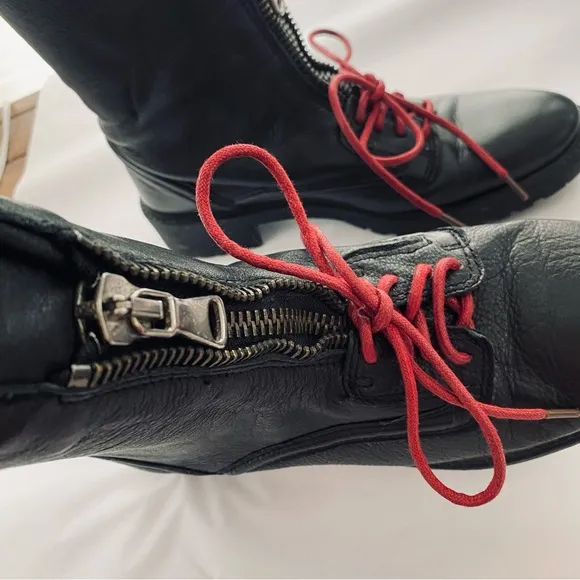 Zara Genuine Leather Butter Soft Black Lace Up Zip Up Boots Size 8