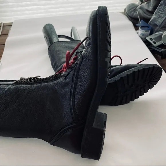 Zara Genuine Leather Butter Soft Black Lace Up Zip Up Boots Size 8