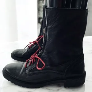 Zara Genuine Leather Butter Soft Black Lace Up Zip Up Boots Size 8