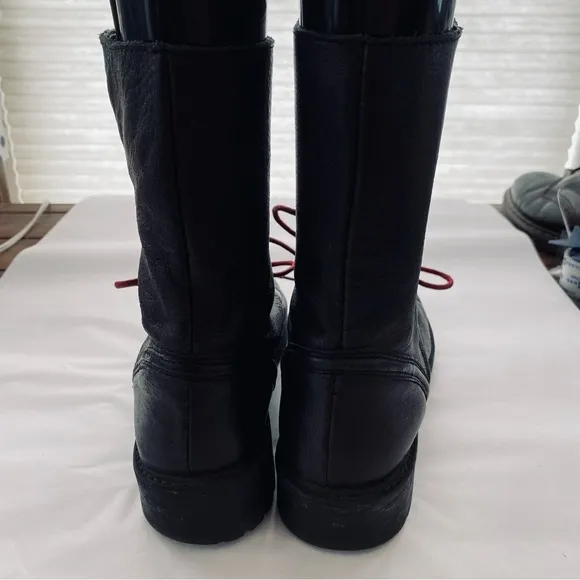 Zara Genuine Leather Butter Soft Black Lace Up Zip Up Boots Size 8