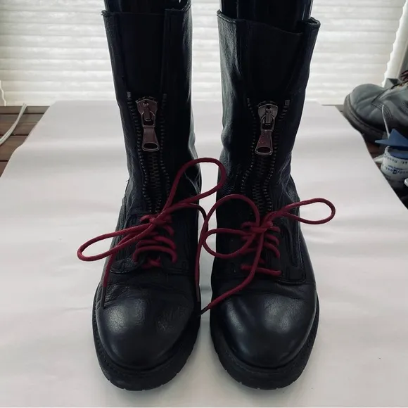Zara Genuine Leather Butter Soft Black Lace Up Zip Up Boots Size 8