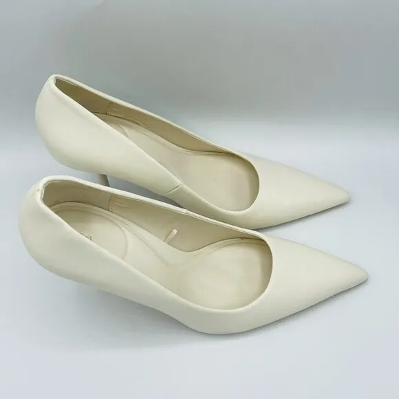 Zara Heels Womens Size 8 EU39 White Leather Shoes Stiletto Pointy Toe Pumps Shoe