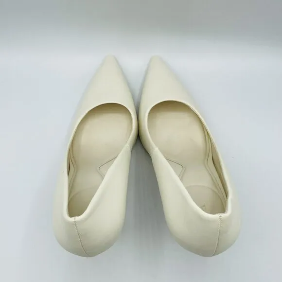 Zara Heels Womens Size 8 EU39 White Leather Shoes Stiletto Pointy Toe Pumps Shoe