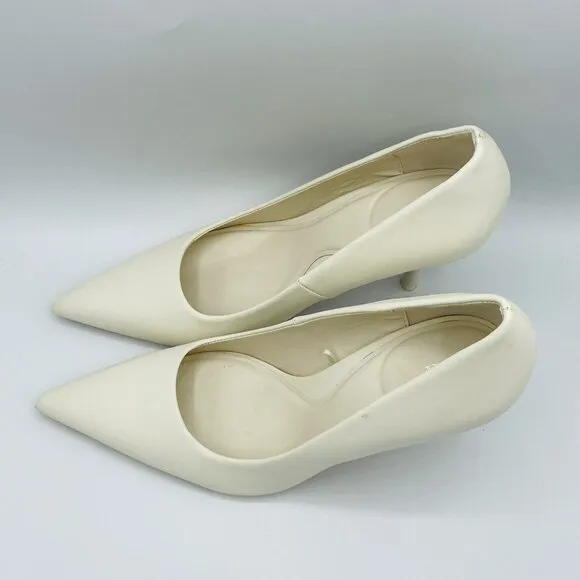 Zara Heels Womens Size 8 EU39 White Leather Shoes Stiletto Pointy Toe Pumps Shoe