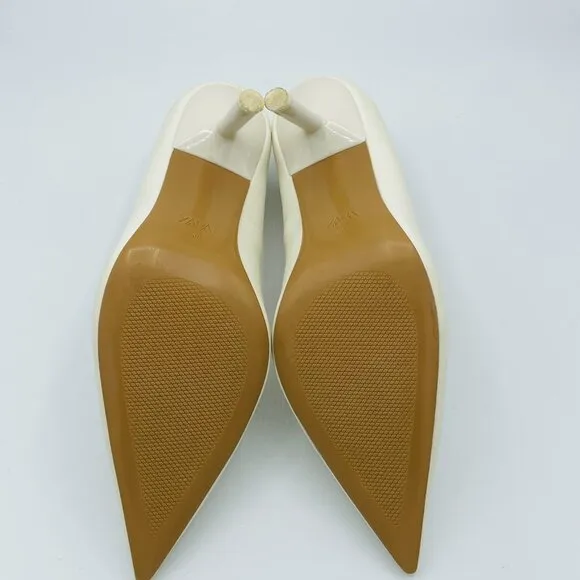Zara Heels Womens Size 8 EU39 White Leather Shoes Stiletto Pointy Toe Pumps Shoe