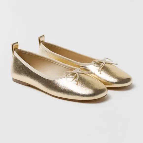 Zara kids ballerina flat shoes Gold NWT