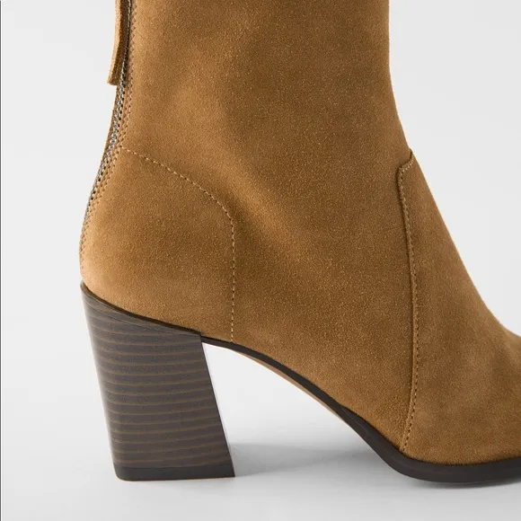 Zara soft split suede high heel ankle boots