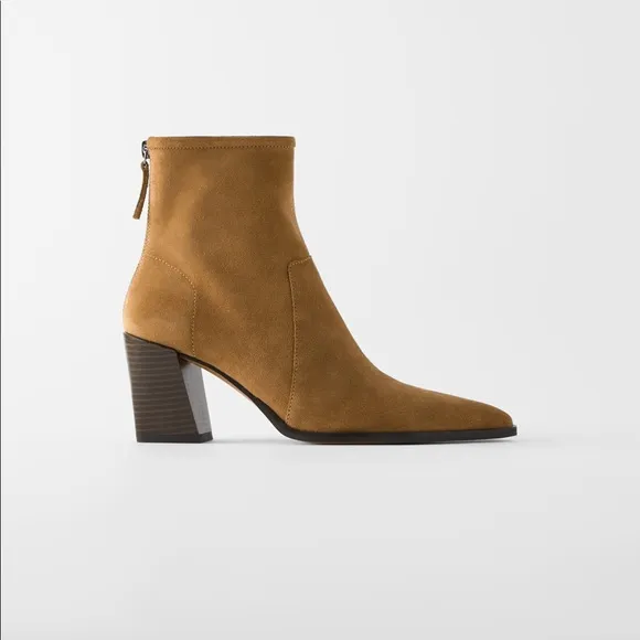 Zara soft split suede high heel ankle boots