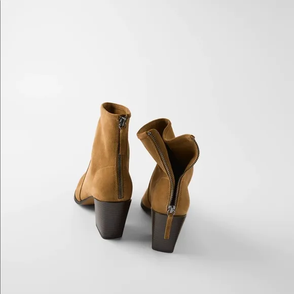 Zara soft split suede high heel ankle boots