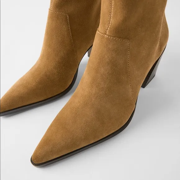 Zara soft split suede high heel ankle boots