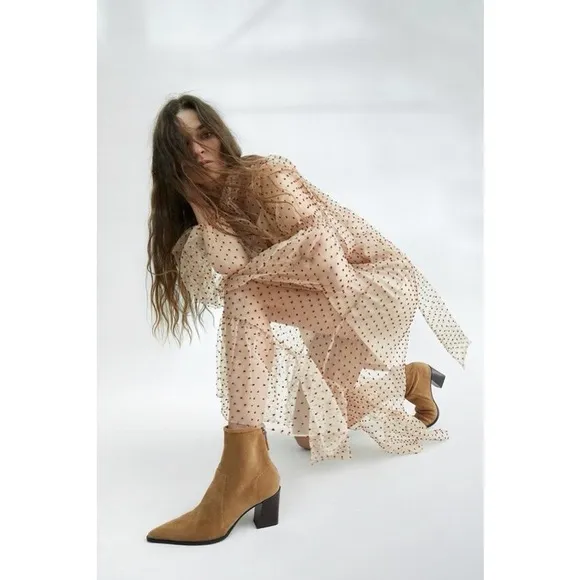 Zara soft split suede high heel ankle boots