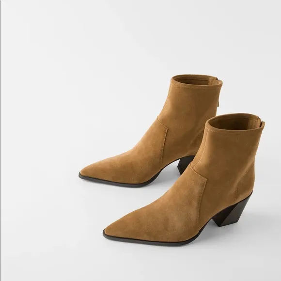 Zara soft split suede high heel ankle boots