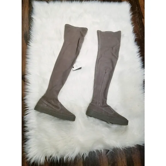 Zara Taupe Suede Leather Over the Knee Sock Boots Women's Size 6