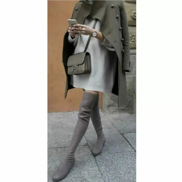 Zara Taupe Suede Leather Over the Knee Sock Boots Women's Size 6