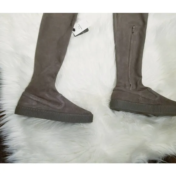 Zara Taupe Suede Leather Over the Knee Sock Boots Women's Size 6