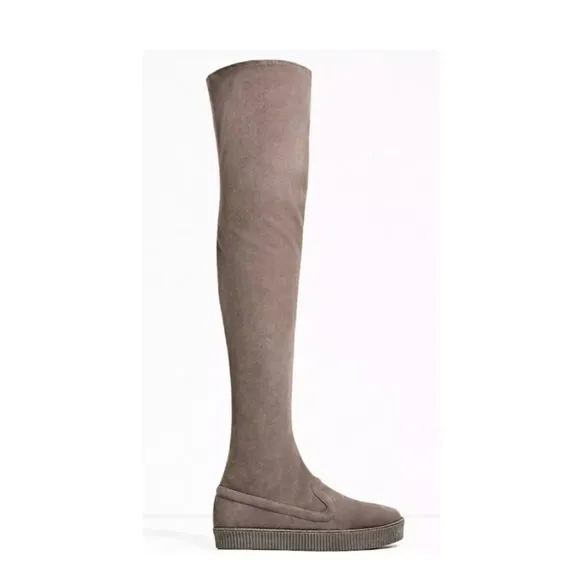 Zara Taupe Suede Leather Over the Knee Sock Boots Women's Size 6