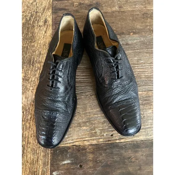 Zelli Made in Italy Ostrich Leather Oxford Casual Dress Shoes Size 9 M JP