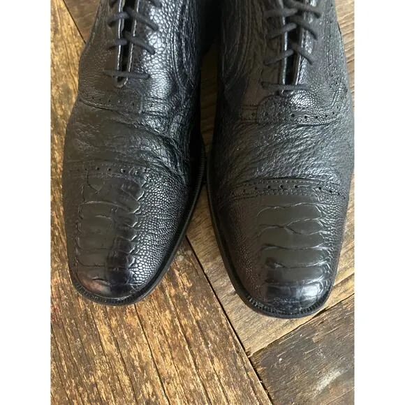 Zelli Made in Italy Ostrich Leather Oxford Casual Dress Shoes Size 9 M JP