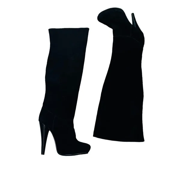 Zodiac Black Suede Over The Knee Stiletto Boots - Size 6