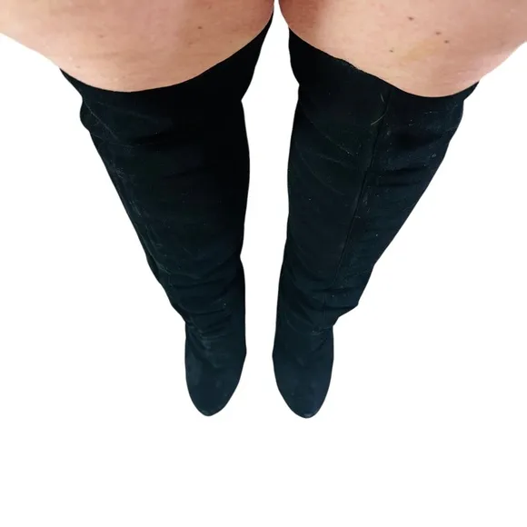 Zodiac Black Suede Over The Knee Stiletto Boots - Size 6