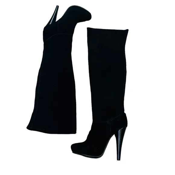 Zodiac Black Suede Over The Knee Stiletto Boots - Size 6